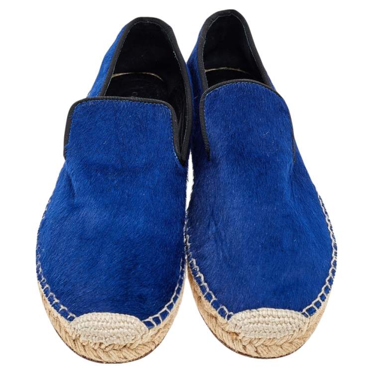 Pre Owned Celine Blue Calf Hair Espadrille Flats Size 37