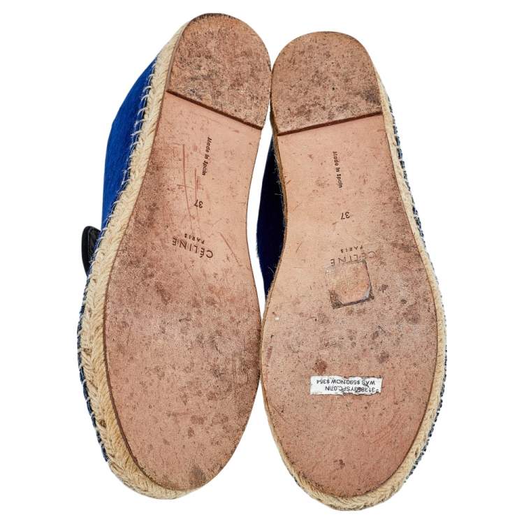 Pre Owned Celine Blue Calf Hair Espadrille Flats Size 37