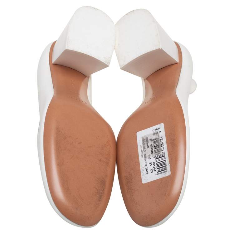 Pre Owned Celine White Leather V-Neck Block Heel Pumps Size 38.5