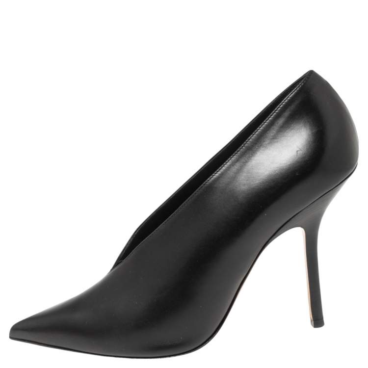 Pre Owned Celine Black Leather V Neck Pointed Toe Pumps Size 38