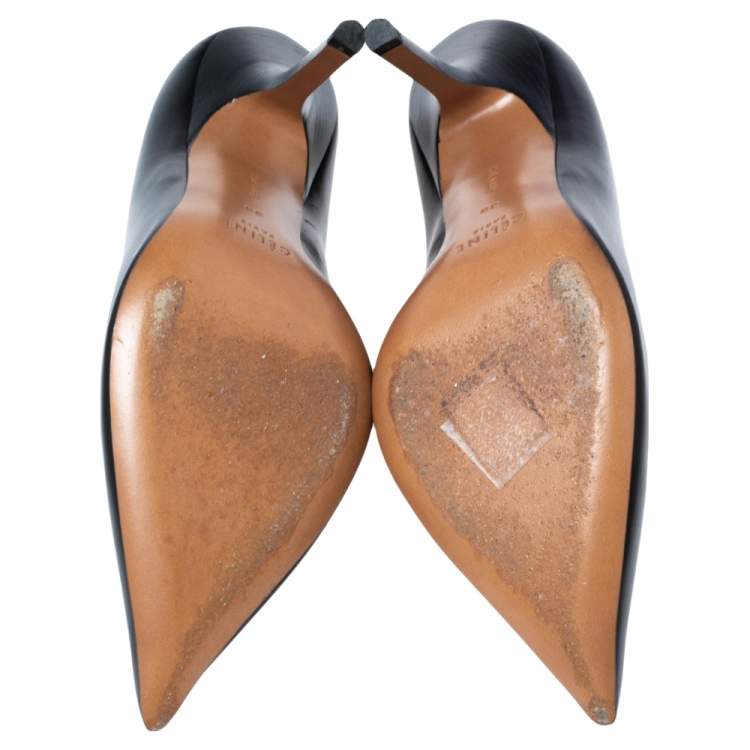 Pre Owned Celine Black Leather V Neck Pointed Toe Pumps Size 38