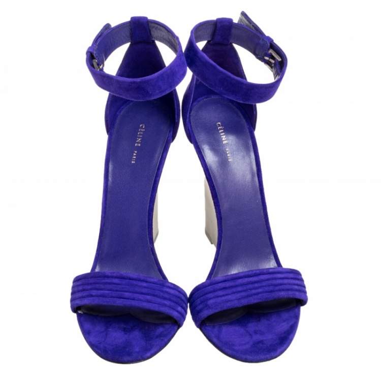 Pre Owned Cèline Blue Suede Ankle Strap Wedge Sandals Size 39