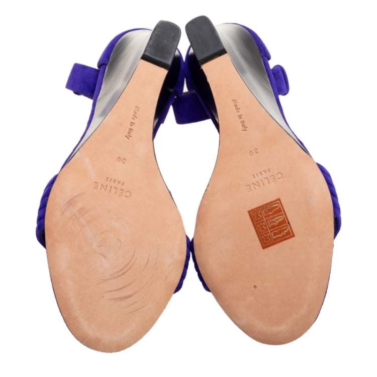 Pre Owned Cèline Blue Suede Ankle Strap Wedge Sandals Size 39
