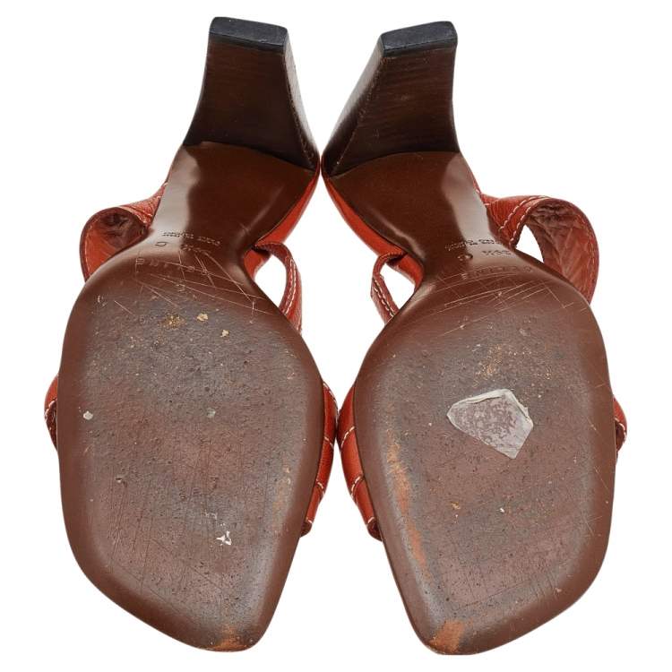 Pre Owned Celine Orange Leather Slide Sandals Size 39.5