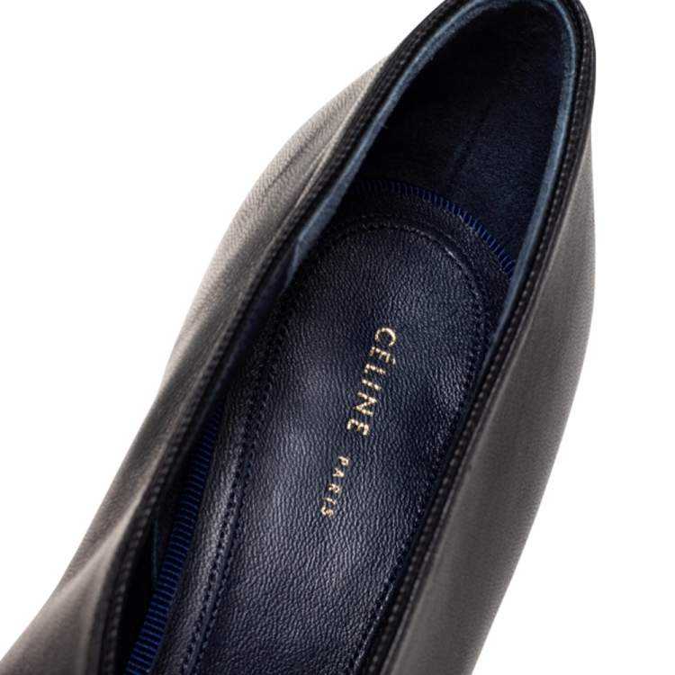 Pre Owned Celine Black Leather V Neck Pointed Toe Pumps Size 38.5