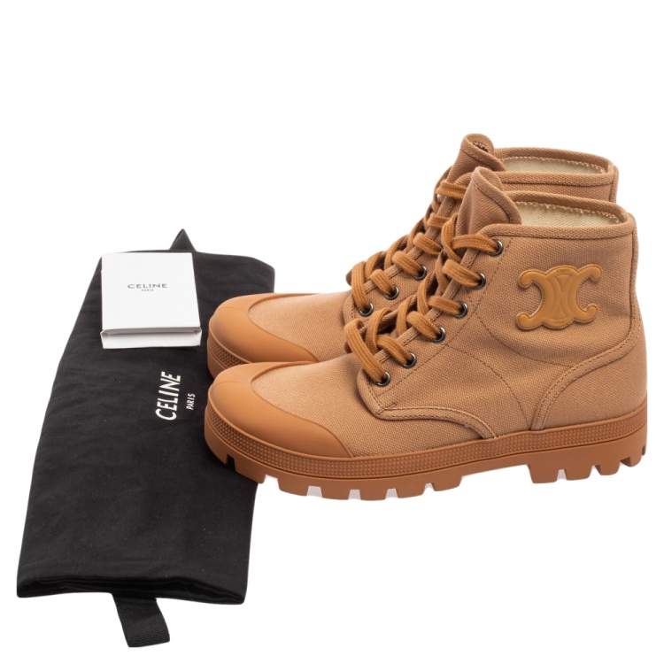 مملوكة مسبقًا Celine Copper Brown Canvas Patapans Lace-Up Boots Size 37
