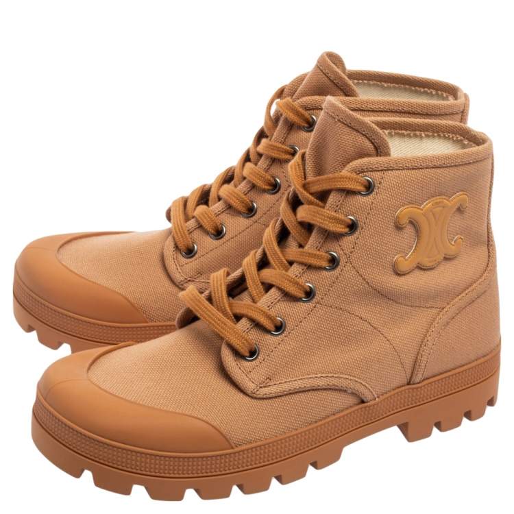 مملوكة مسبقًا Celine Copper Brown Canvas Patapans Lace-Up Boots Size 37