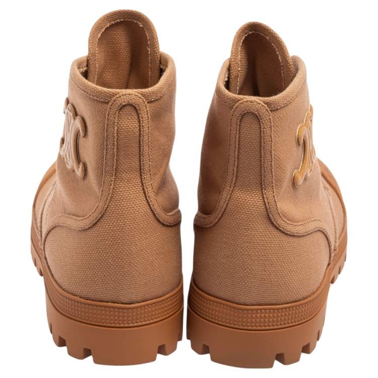 مملوكة مسبقًا Celine Copper Brown Canvas Patapans Lace-Up Boots Size 37