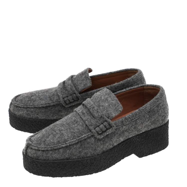 Pre Owned Celine Grey Wool Slip on Loafers Size 36