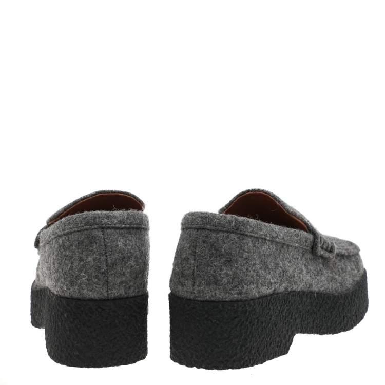 Pre Owned Celine Grey Wool Slip on Loafers Size 36