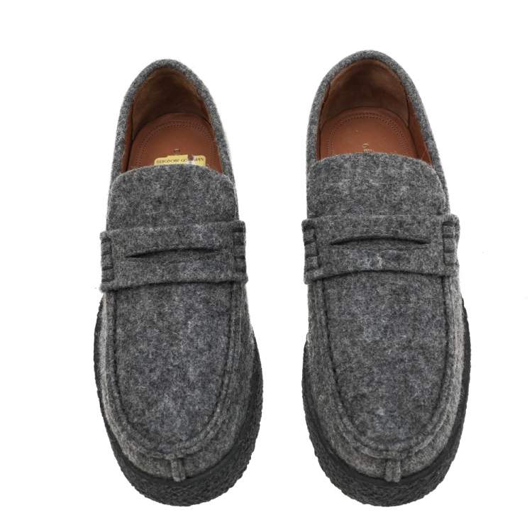 Pre Owned Celine Grey Wool Slip on Loafers Size 36