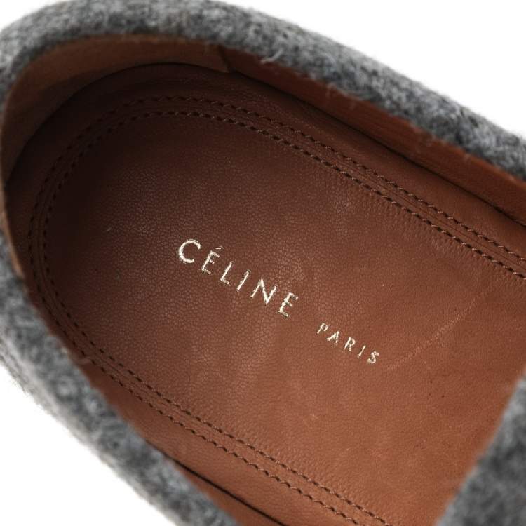Pre Owned Celine Grey Wool Slip on Loafers Size 36