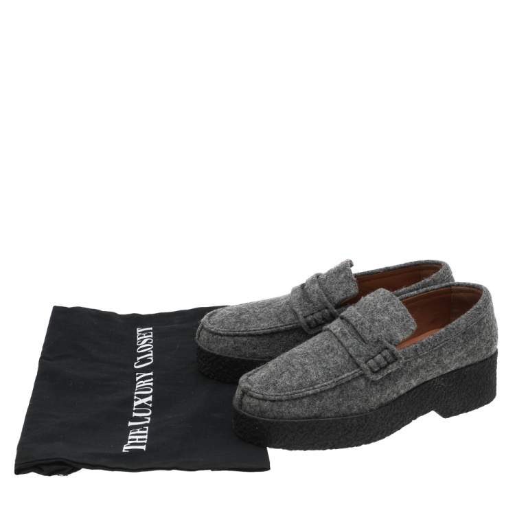 Pre Owned Celine Grey Wool Slip on Loafers Size 36