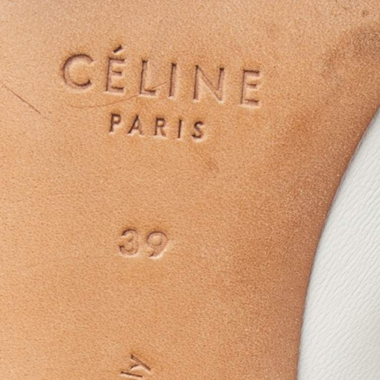 Pre Owned Celine White/Black Leather Knee Length Boots Size 39
