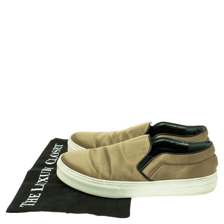 Pre Owned Celine Olive Green Satin Slip On Sneakers Size 39