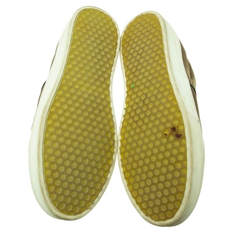 Pre Owned Celine Olive Green Satin Slip On Sneakers Size 39