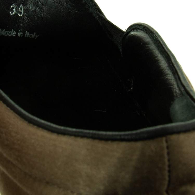 Pre Owned Celine Olive Green Satin Slip On Sneakers Size 39