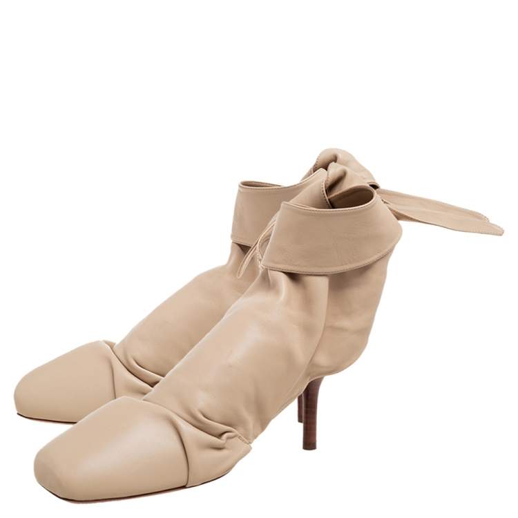 Pre Owned Celine Beige Leather Wrapped Backless Ankle Booties Size 39.5