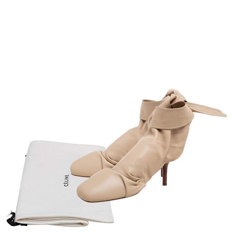 Pre Owned Celine Beige Leather Wrapped Backless Ankle Booties Size 39.5