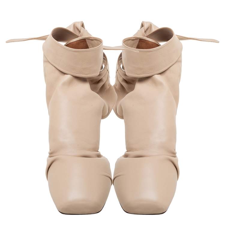 Pre Owned Celine Beige Leather Wrapped Backless Ankle Booties Size 39.5