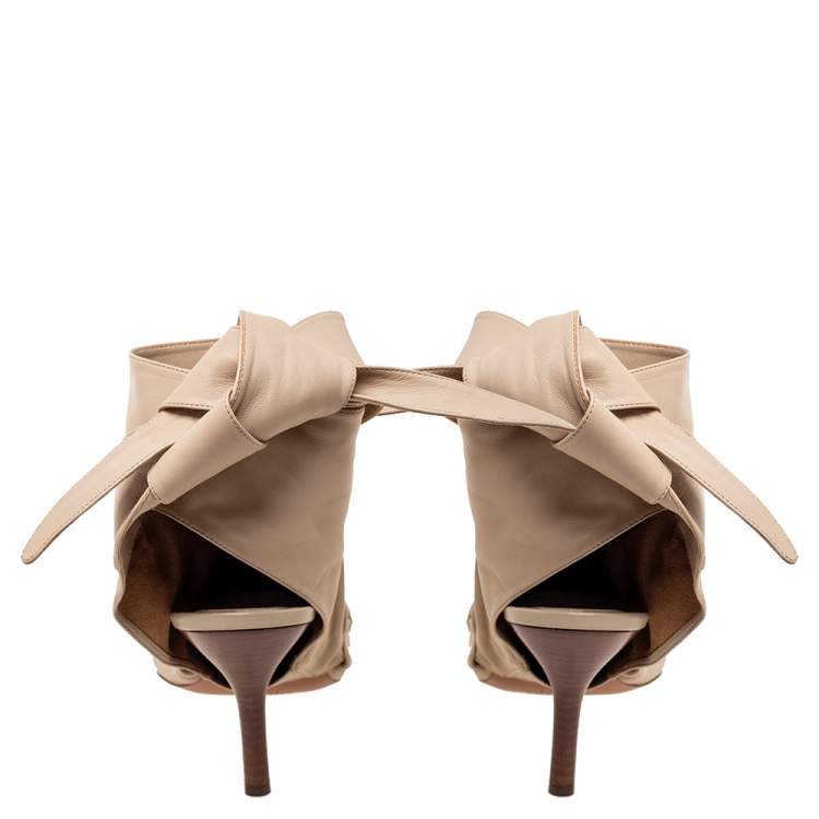 Pre Owned Celine Beige Leather Wrapped Backless Ankle Booties Size 39.5