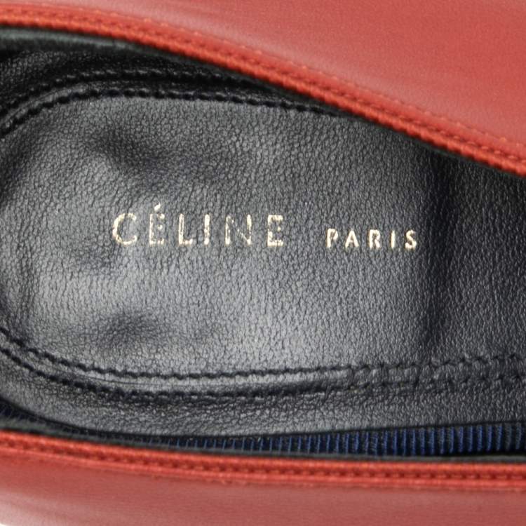 Pre Owned Celine Burnt Orange Leather V Neck Pumps Size 39