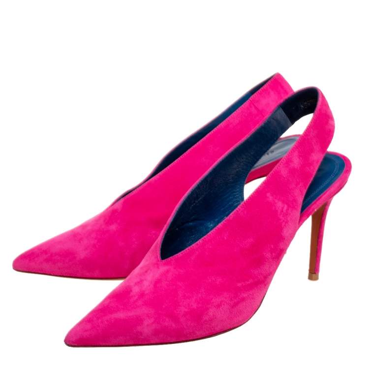 Pre Owned Celine Pink Suede V Neck Slingback Pumps  Size 38