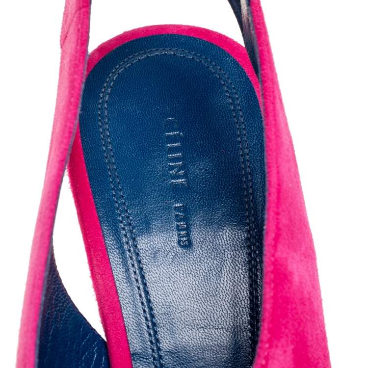 Pre Owned Celine Pink Suede V Neck Slingback Pumps  Size 38