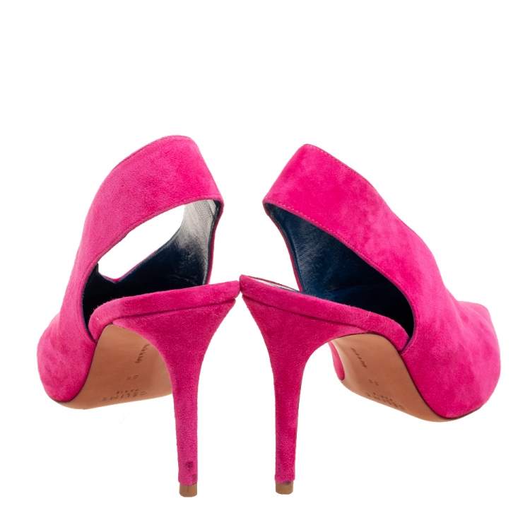 Pre Owned Celine Pink Suede V Neck Slingback Pumps  Size 38
