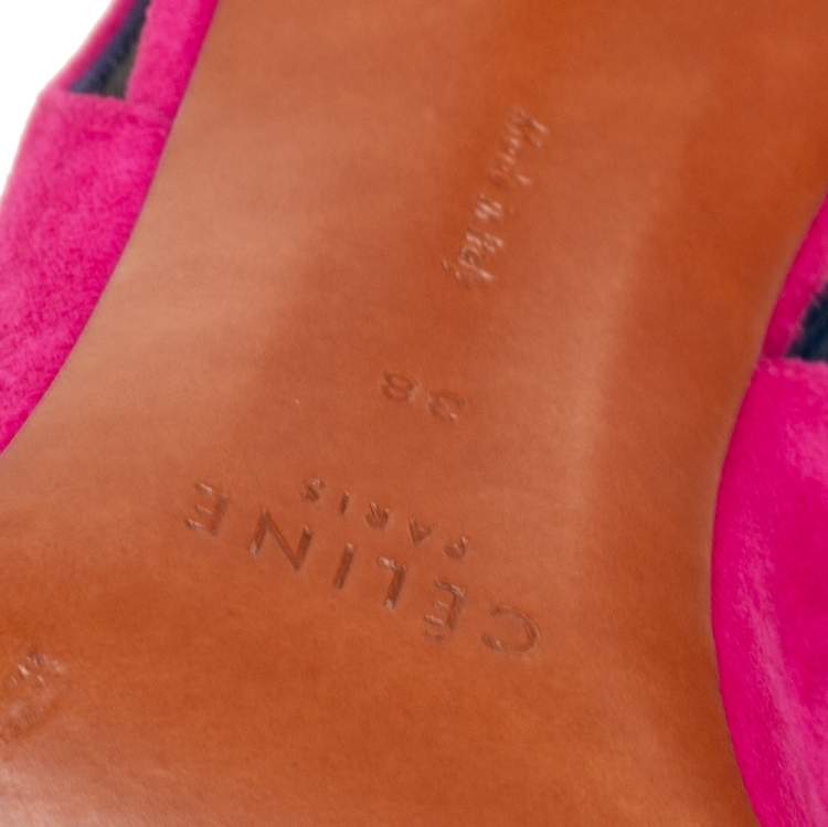 Pre Owned Celine Pink Suede V Neck Slingback Pumps  Size 38