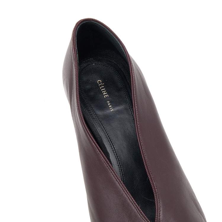 Pre Owned Celine Burgundy Leather V Neck Pointed Toe Pumps Size 41