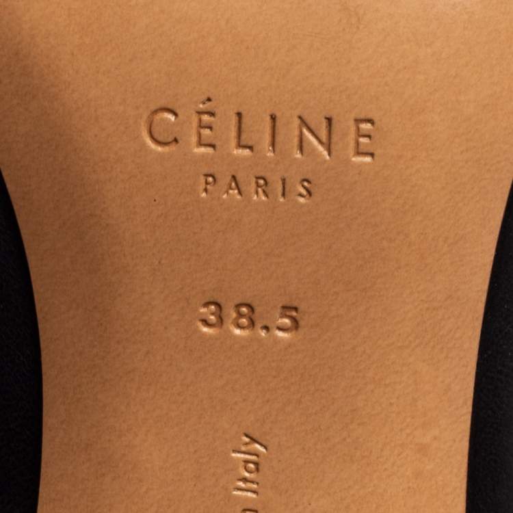 Pre Owned Celine Black Leather V-Neck Block Heel Pumps  Size 38.5