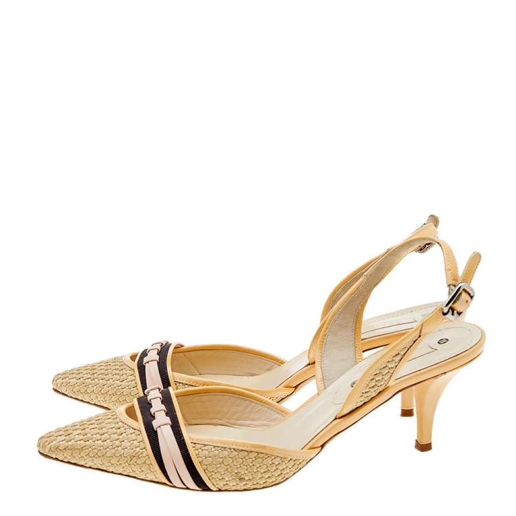 Pre Owned Celine Multicolor Patent Leather and Straw Slingback Sandals Size 41