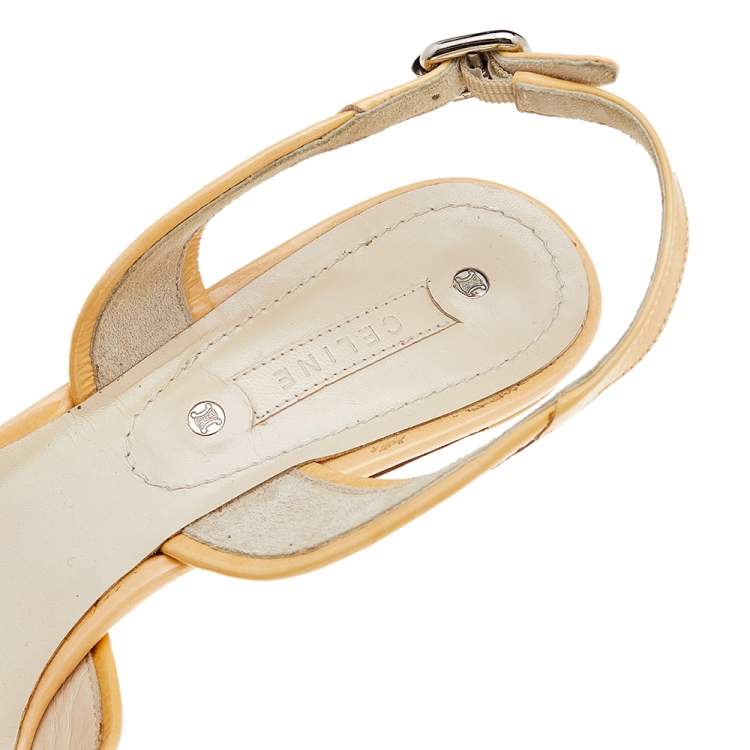 Pre Owned Celine Multicolor Patent Leather and Straw Slingback Sandals Size 41