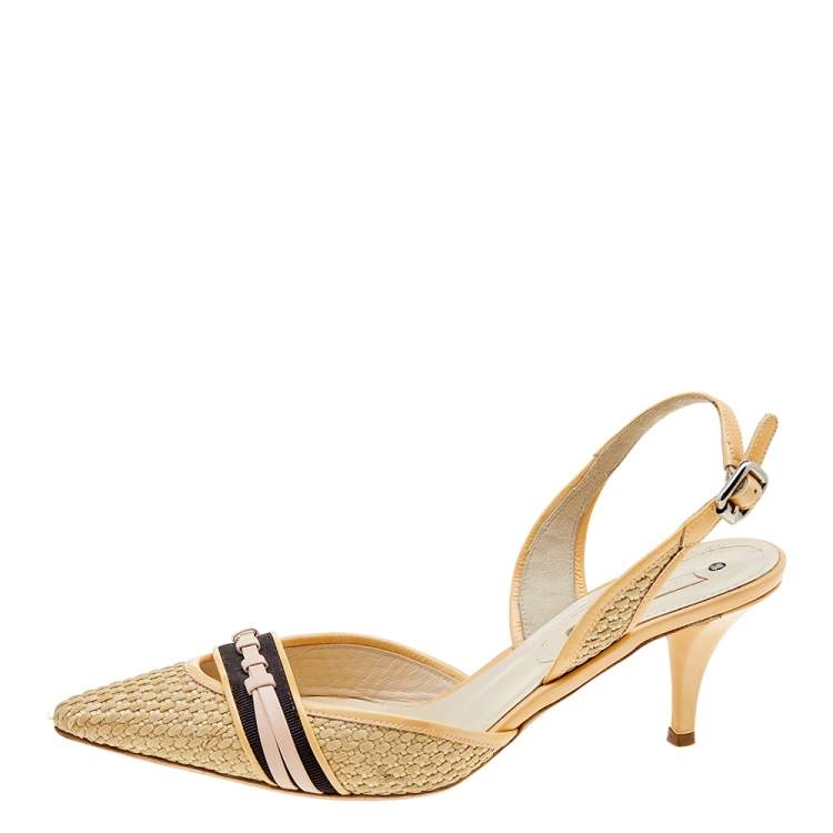 Pre Owned Celine Multicolor Patent Leather and Straw Slingback Sandals Size 41