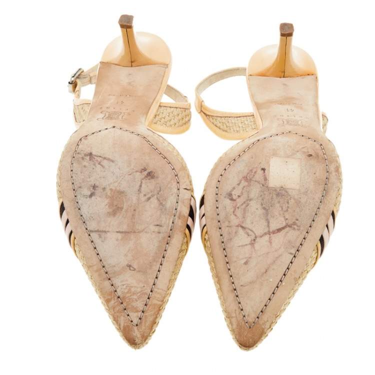 Pre Owned Celine Multicolor Patent Leather and Straw Slingback Sandals Size 41