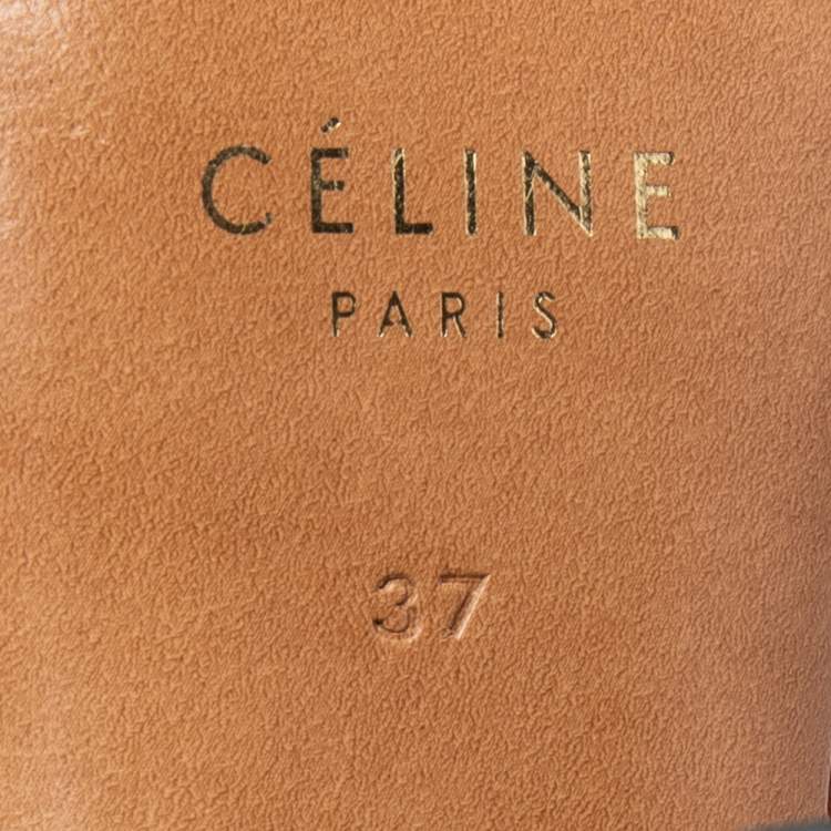 Pre Owned Celine Brown Leather V Neck Pointed Toe Pumps Size 37