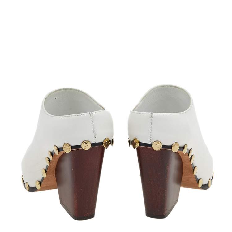 Pre Owned Celine White Leather Studded Pointed-Toe Booties Size 39