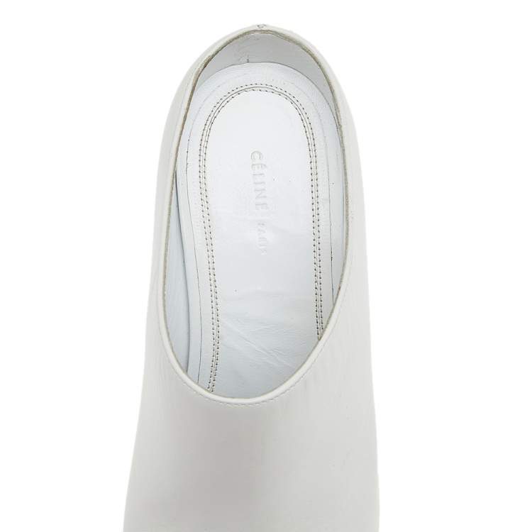 Pre Owned Celine White Leather Studded Pointed-Toe Booties Size 39