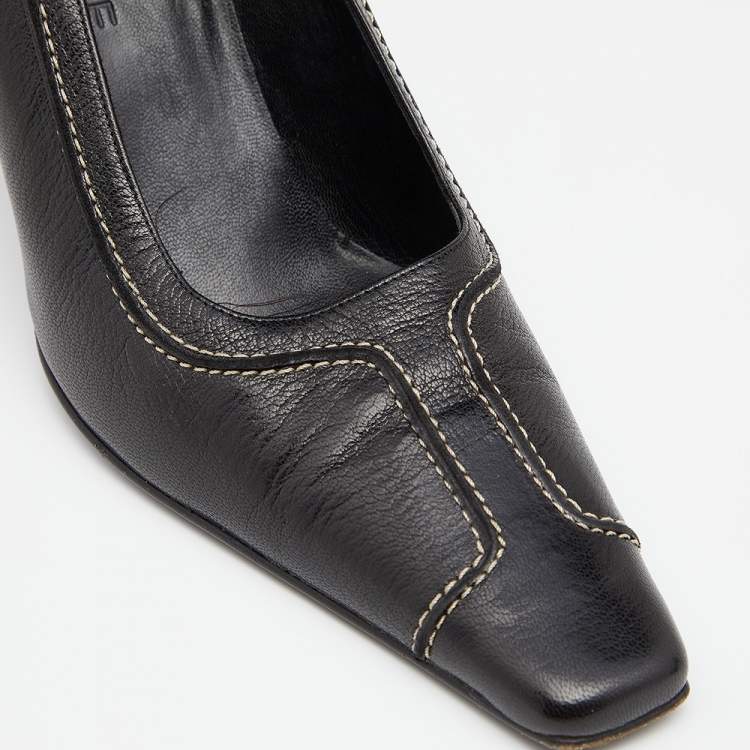 Pre Owned Celine Vintage Black Leather Pointed Toe Pumps Size 39