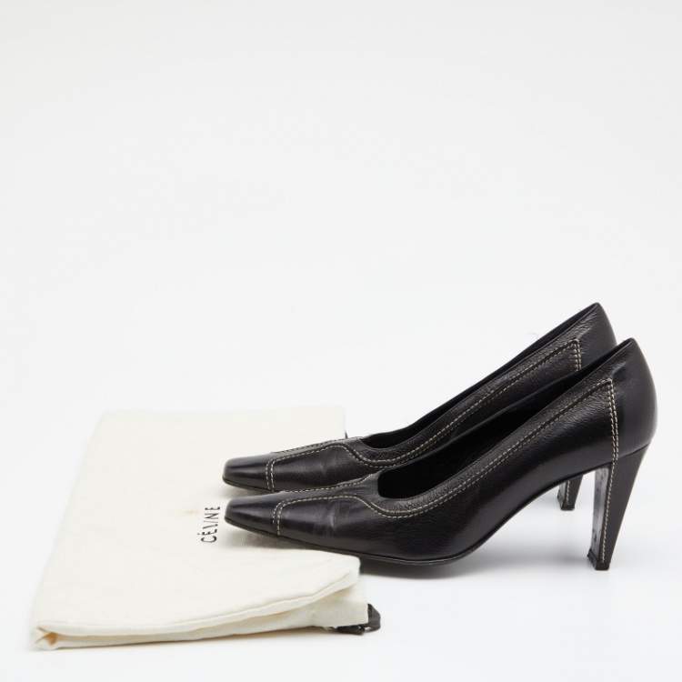 Pre Owned Celine Vintage Black Leather Pointed Toe Pumps Size 39