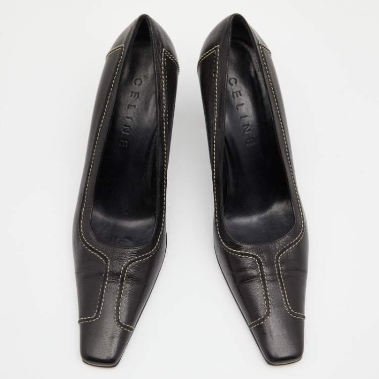 Pre Owned Celine Vintage Black Leather Pointed Toe Pumps Size 39