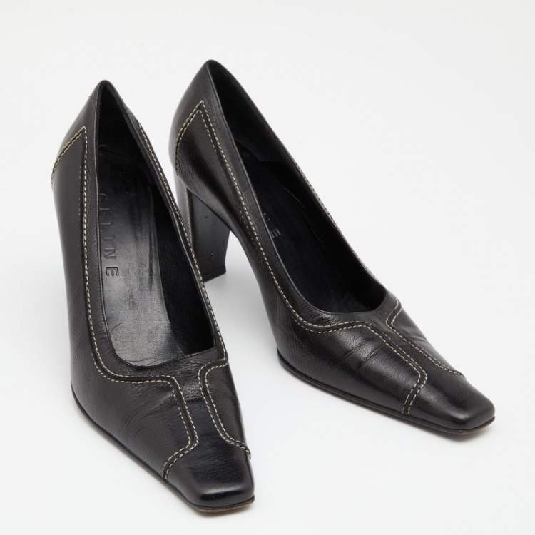 Pre Owned Celine Vintage Black Leather Pointed Toe Pumps Size 39