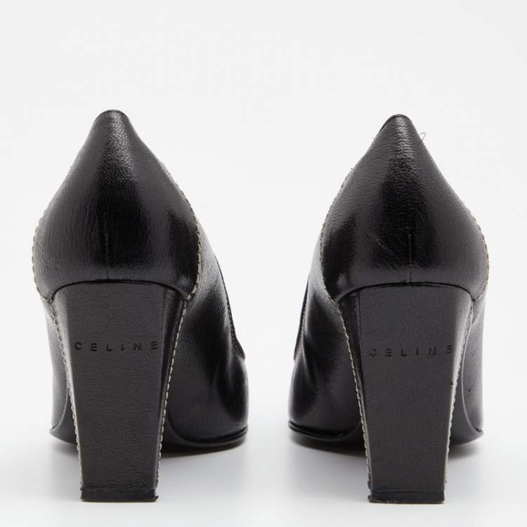 Pre Owned Celine Vintage Black Leather Pointed Toe Pumps Size 39
