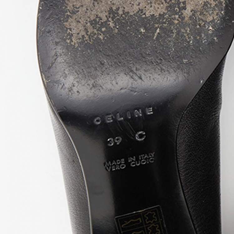 Pre Owned Celine Vintage Black Leather Pointed Toe Pumps Size 39