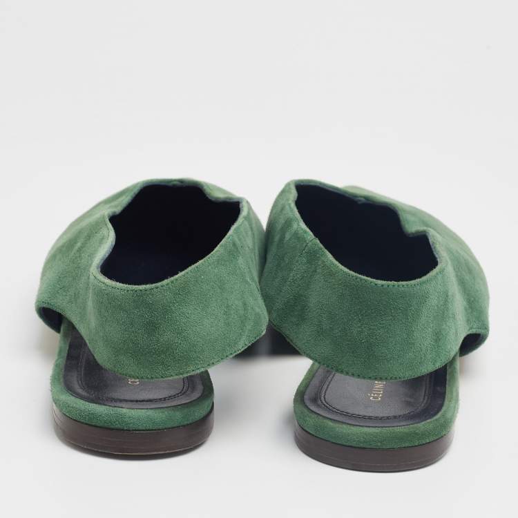 Pre Owned Celine Green Suede V Neck Slingback Flats Size 39