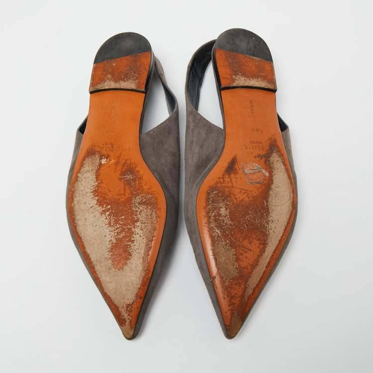 مملوكة مسبقًا Celine Grey Suede V Neck Slingback Flats Size 40