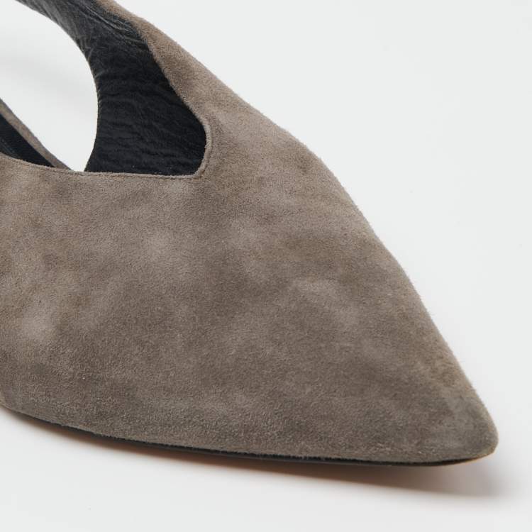 مملوكة مسبقًا Celine Grey Suede V Neck Slingback Flats Size 40