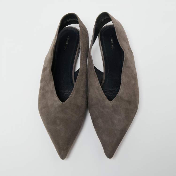 مملوكة مسبقًا Celine Grey Suede V Neck Slingback Flats Size 40