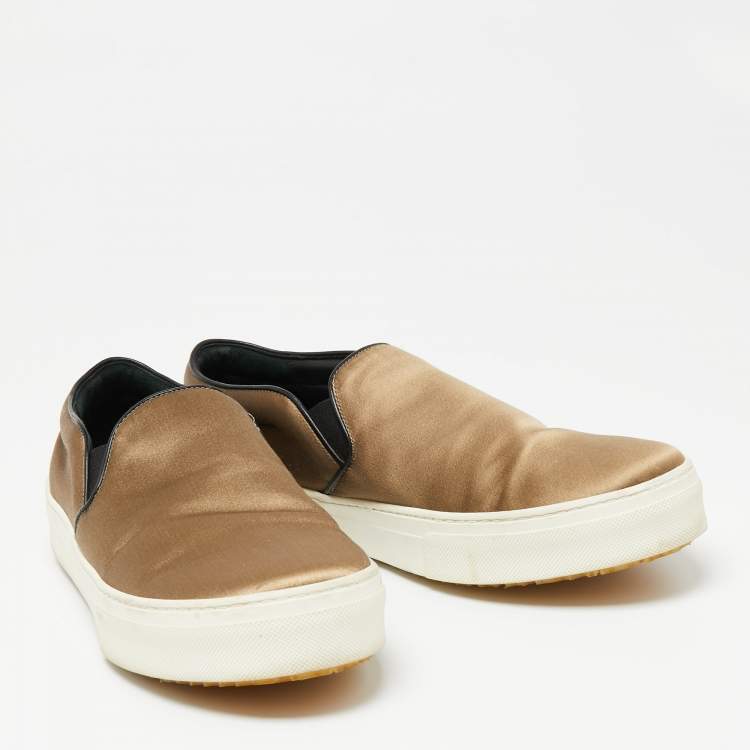 Pre Owned Celine Olive Green Satin Slip-On Sneakers Size 41